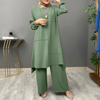 Womens Puff Sleeve Shirt and Wide Leg Pants