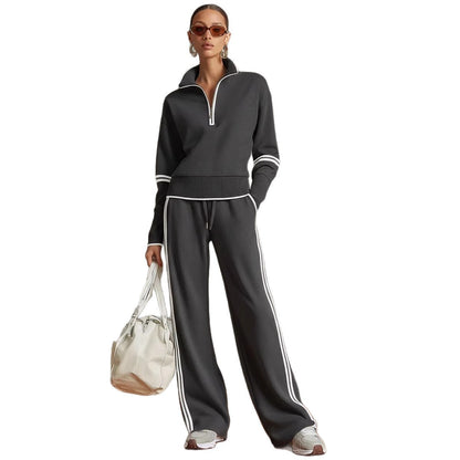 Womens Pull Chain Wide Leg Tracksuit Set