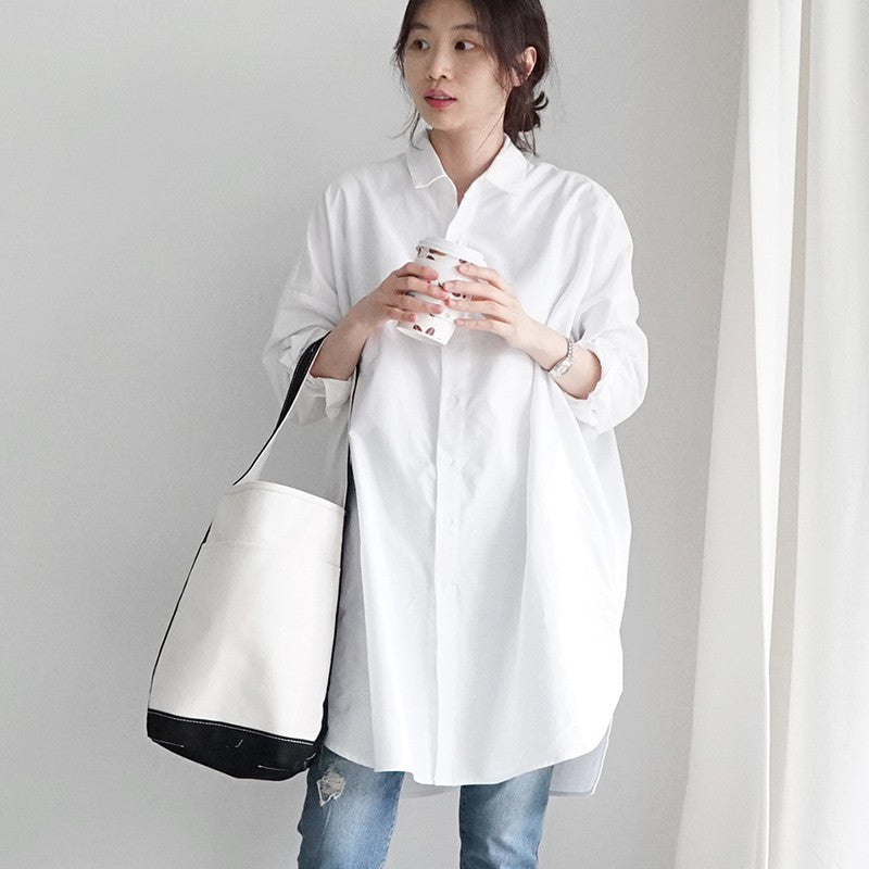 Womens Pure Cotton Loose Fit Long Sleeve Shirt