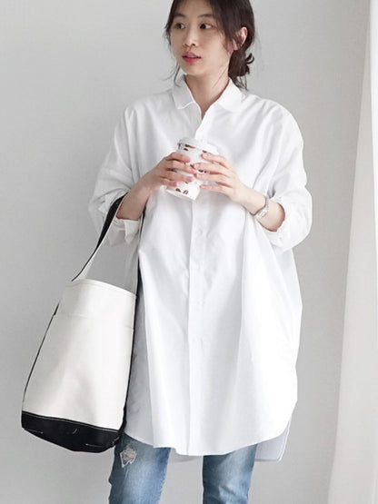 Womens Pure Cotton Loose Fit Long Sleeve Shirt