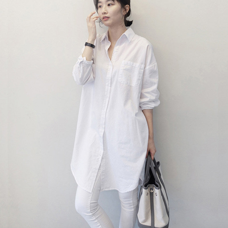 Womens Pure Cotton Loose Fit Long Sleeve Shirt