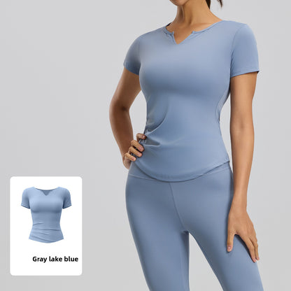 Womens Quick-Dry V-Neck Fitness Top