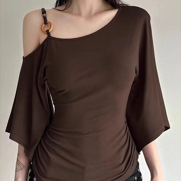 Womens Retro Oblique Shoulder T-Shirt