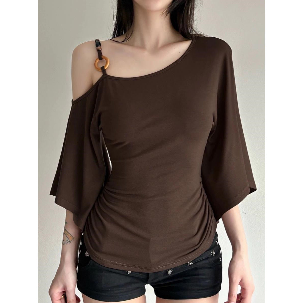 Womens Retro Oblique Shoulder T-Shirt