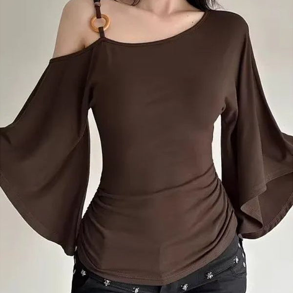 Womens Retro Oblique Shoulder T-Shirt