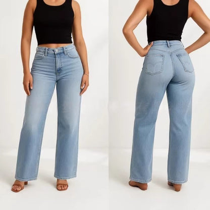 Womens Retro Straight Leg Denim Pants