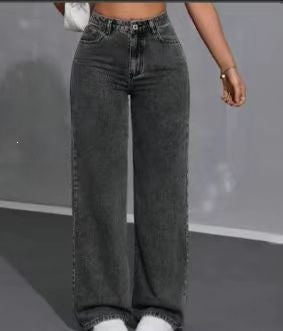 Womens Retro Straight Leg Denim Pants