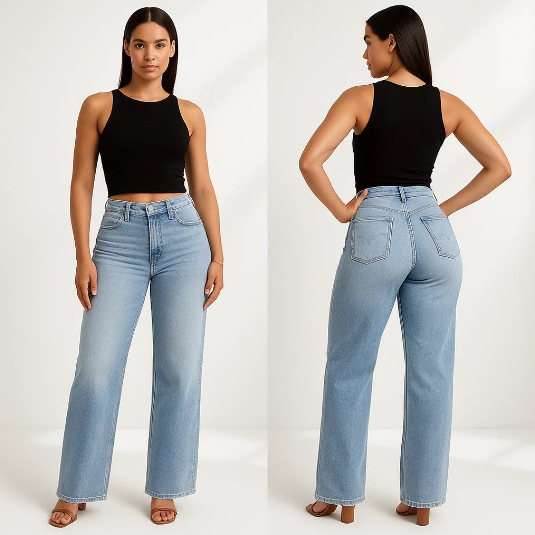 Womens Retro Straight Leg Denim Pants