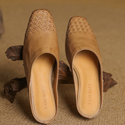 Womens Retro Woven Leather Slip-On Slippers