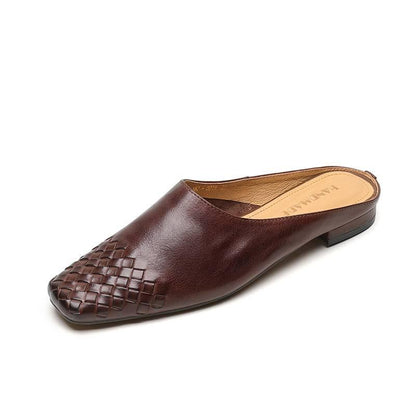 Womens Retro Woven Leather Slip-On Slippers