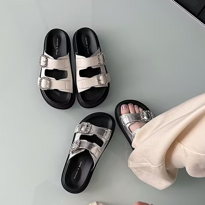 Womens Rhinestone Buckle Sandals