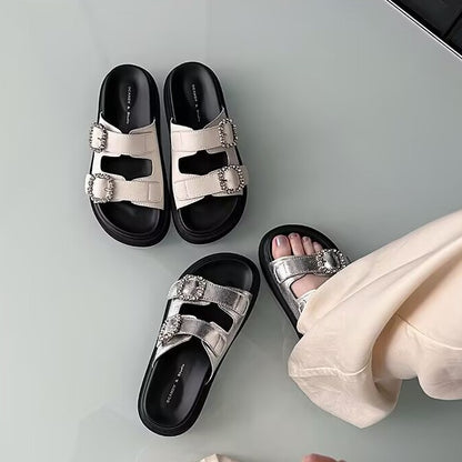 Womens Rhinestone Buckle Sandals