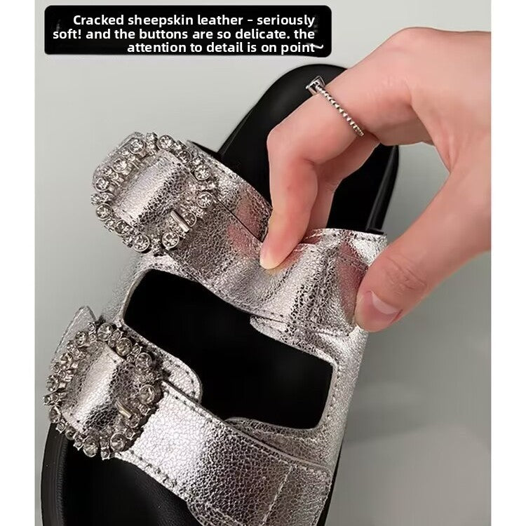 Womens Rhinestone Buckle Sandals