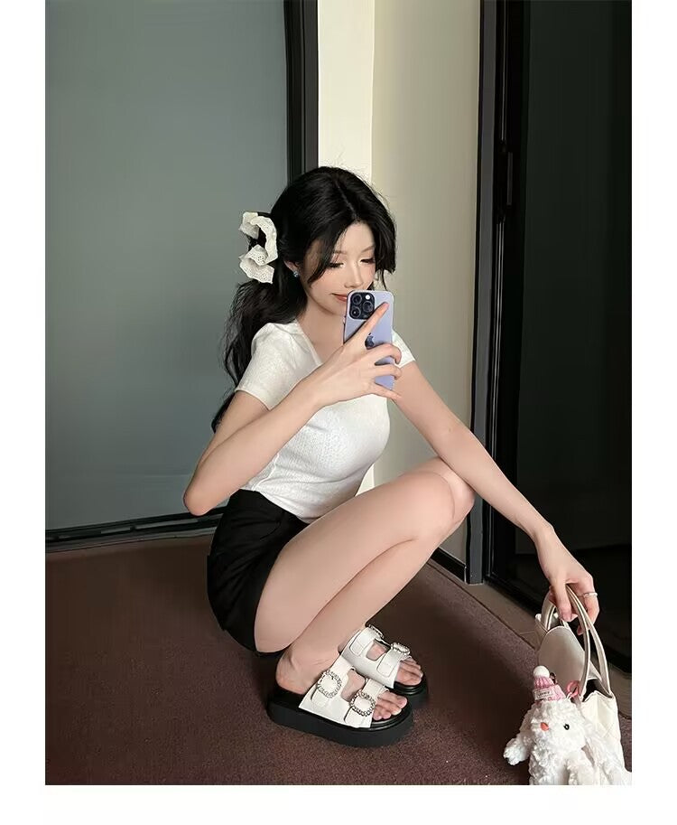 Womens Rhinestone Buckle Sandals