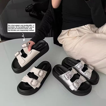 Womens Rhinestone Buckle Sandals