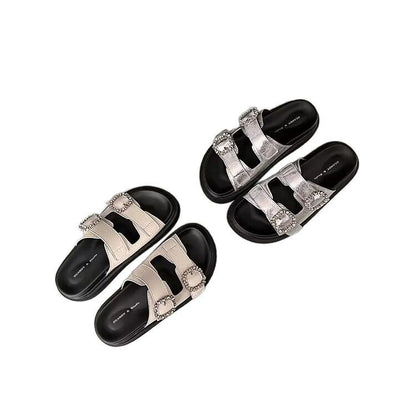 Womens Rhinestone Buckle Sandals