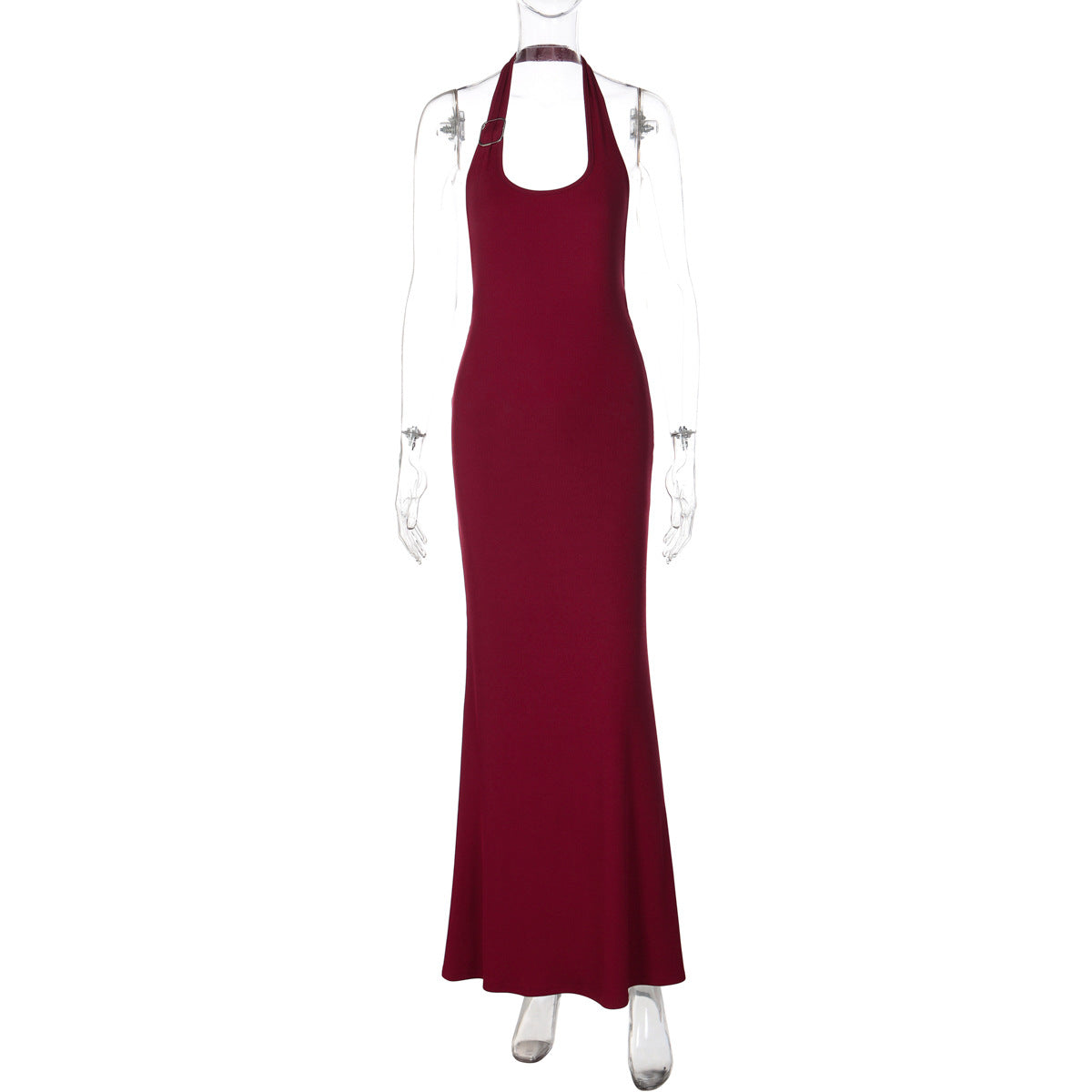 Womens Ribbed Halter Neck Long Dress