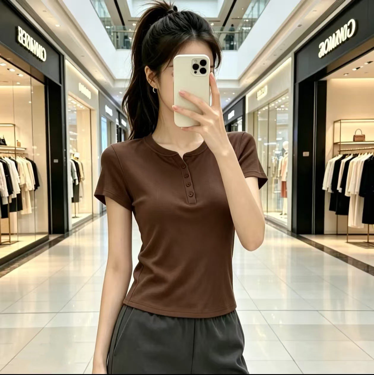 Womens Ribbed Knit T-Shirt