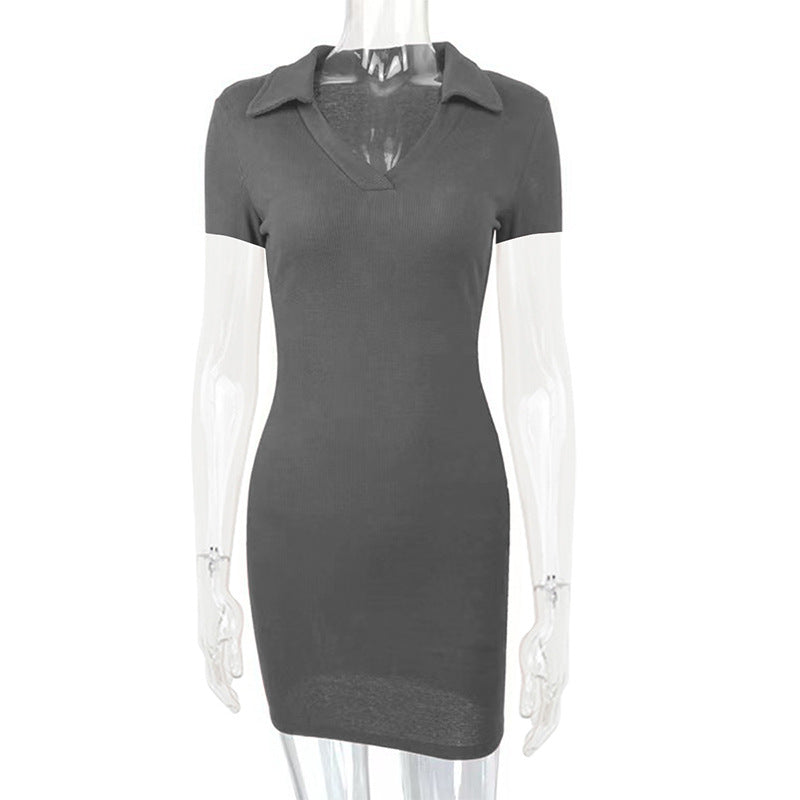 Womens Ribbed Short Sleeve Dress