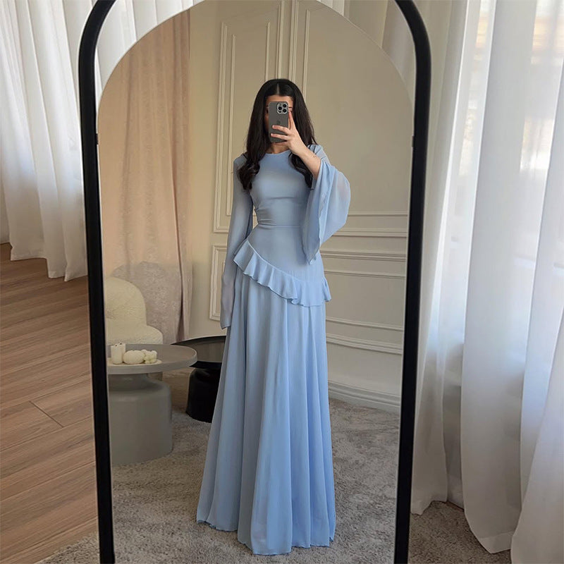 Womens Round Neck Long Sleeve Dress