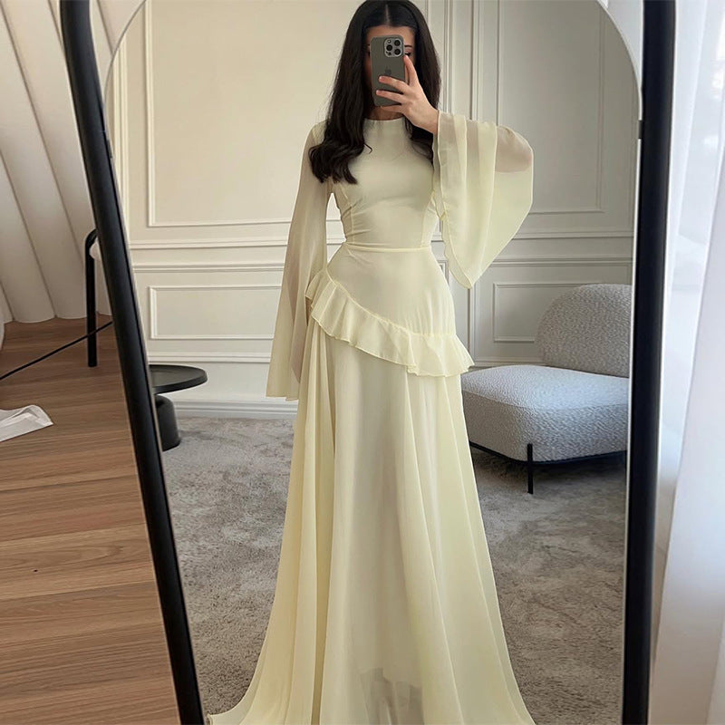 Womens Round Neck Long Sleeve Dress