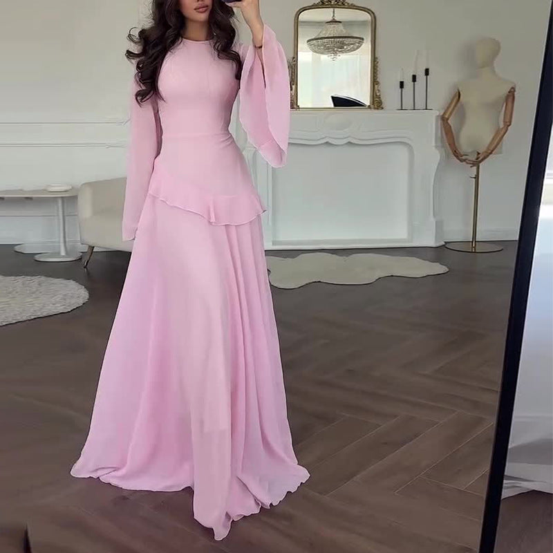 Womens Round Neck Long Sleeve Dress