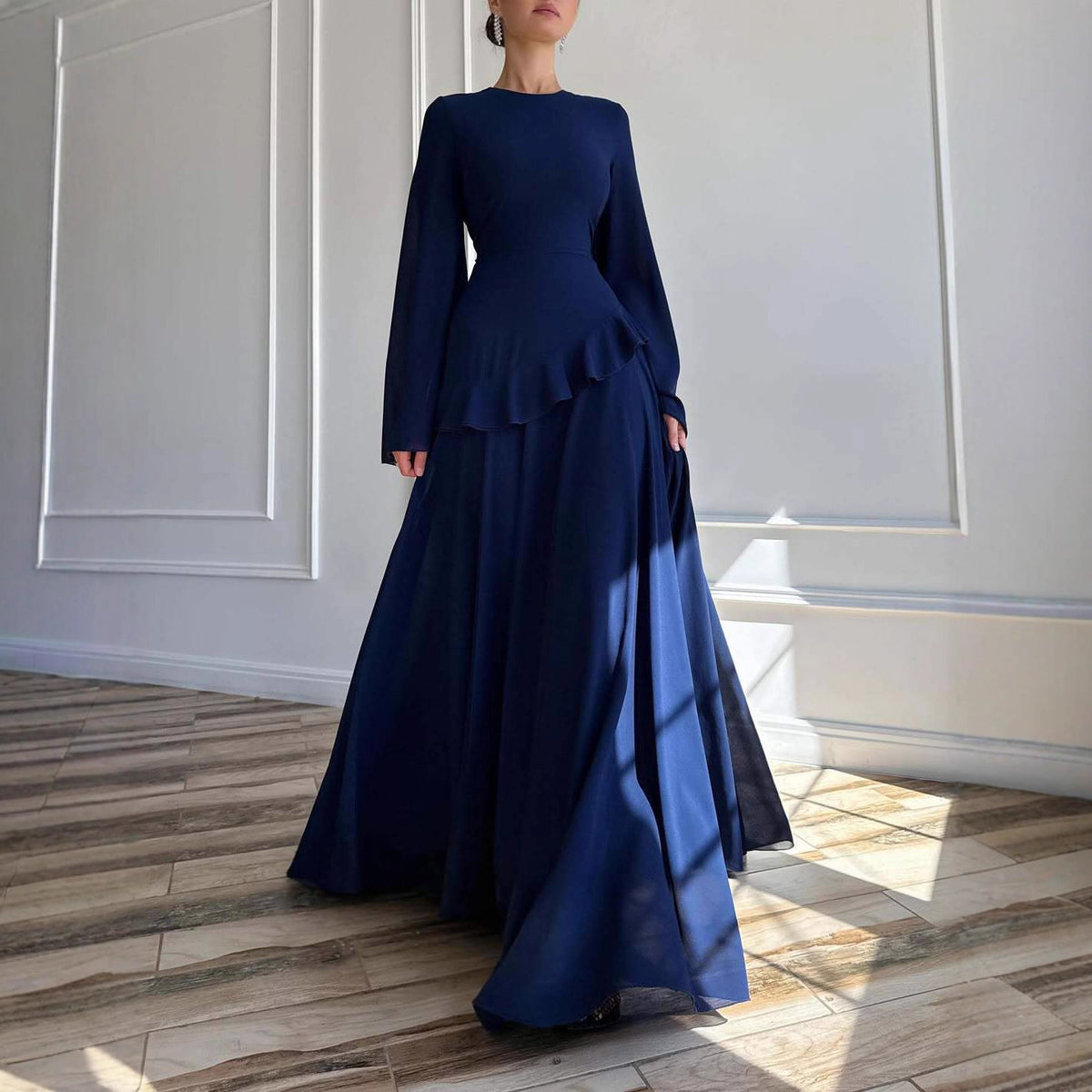 Womens Round Neck Long Sleeve Dress