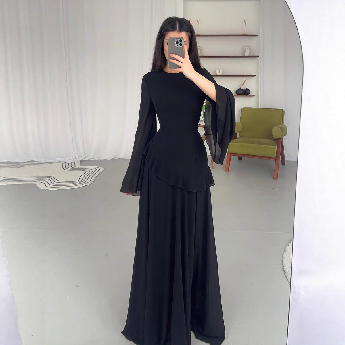 Womens Round Neck Long Sleeve Dress