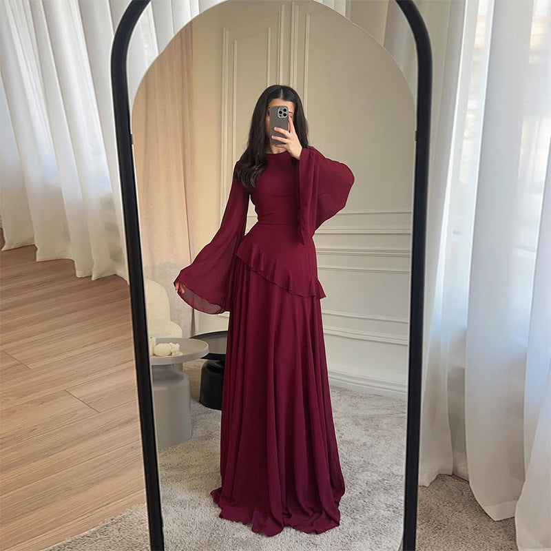 Womens Round Neck Long Sleeve Dress