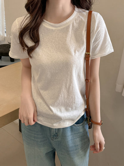 Womens Round Neck Short Sleeve Cotton T-shirt