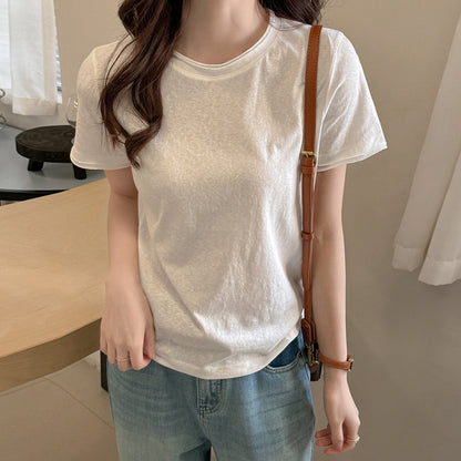 Womens Round Neck Short Sleeve Cotton T-shirt