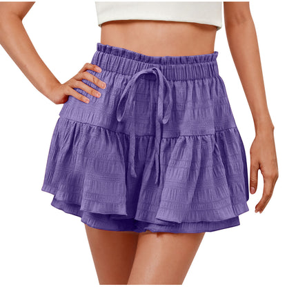 Womens Ruffle Drawstring Shorts