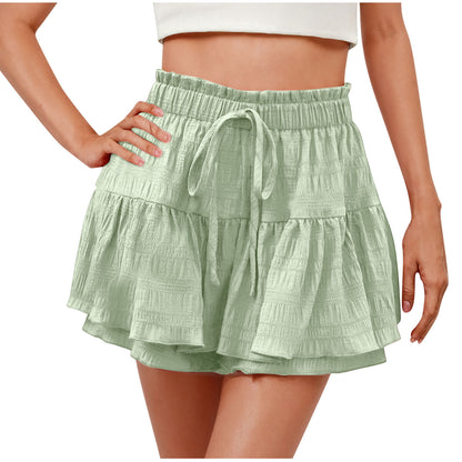 Womens Ruffle Drawstring Shorts