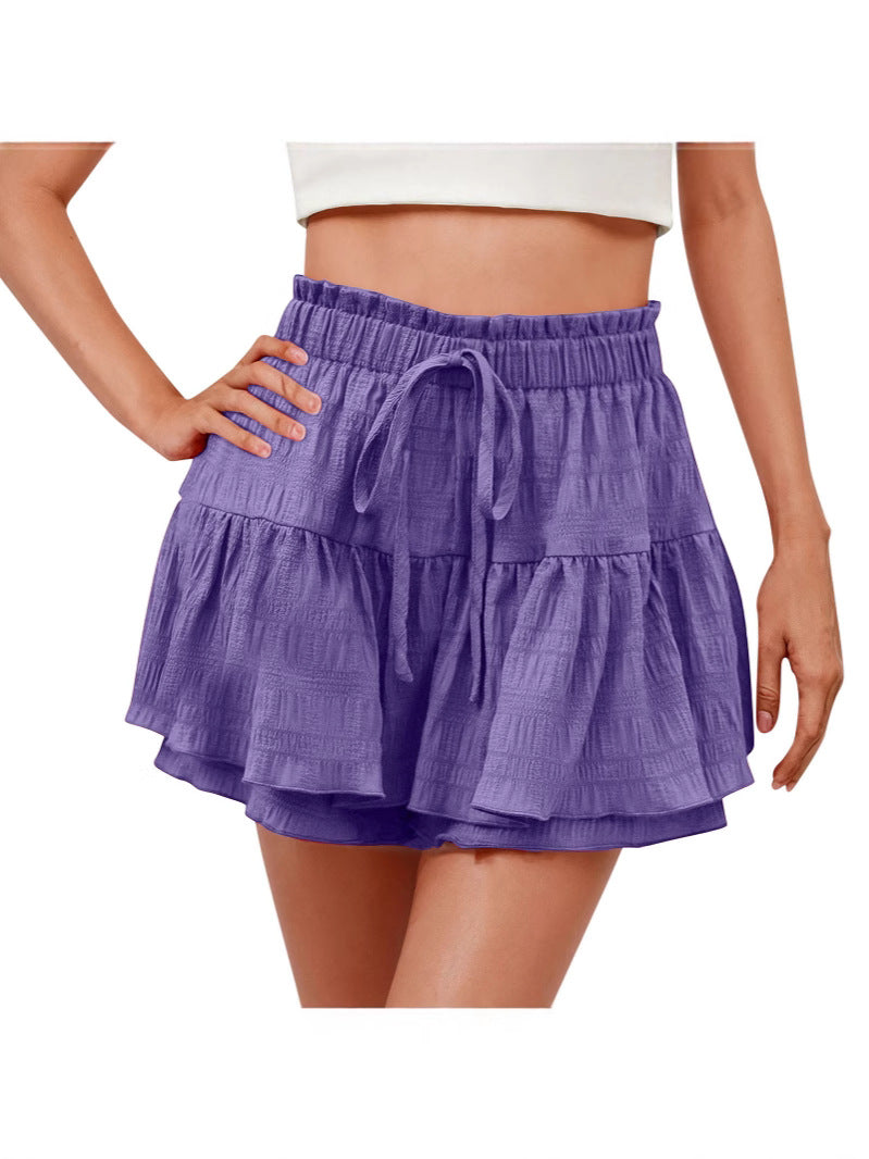 Womens Ruffle Drawstring Shorts