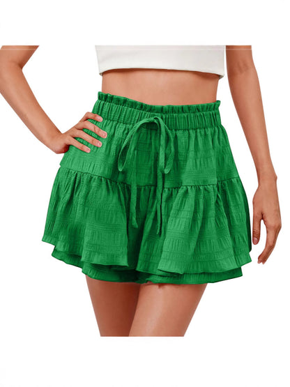 Womens Ruffle Drawstring Shorts