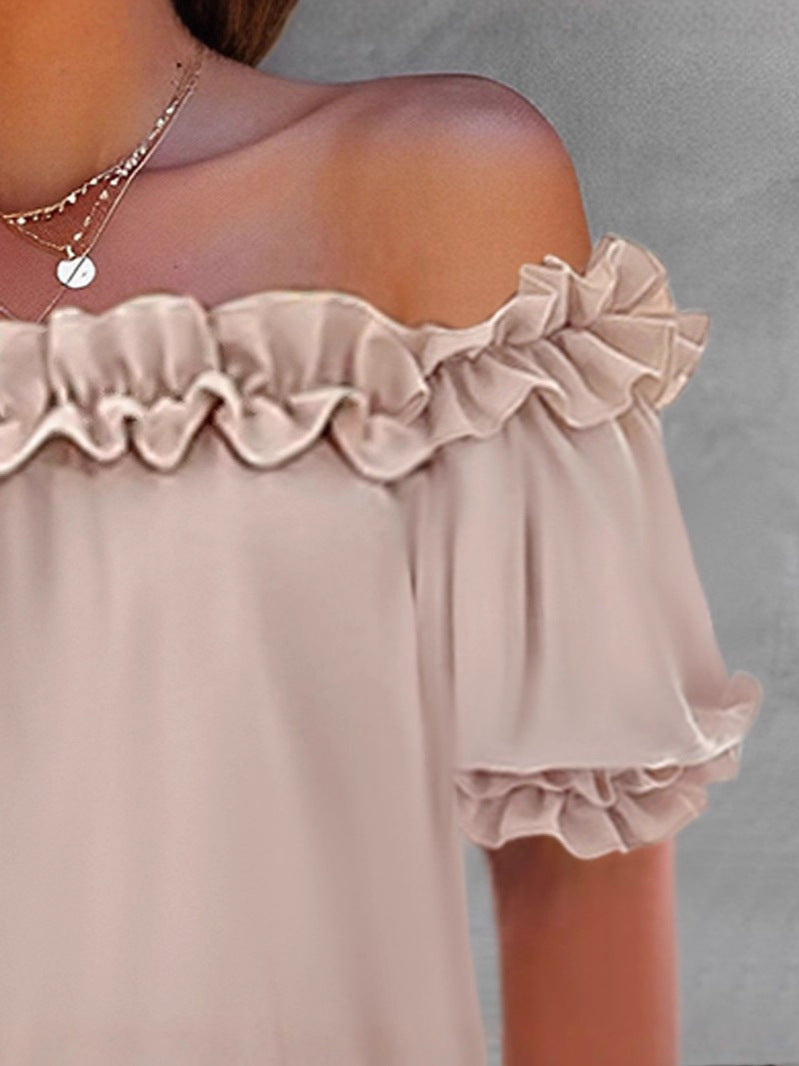 Womens Ruffle Sleeve One-Shoulder Blouse