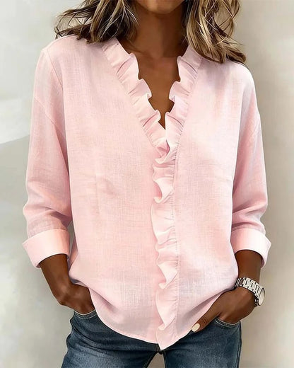 Womens Ruffled Collar Long Sleeve Blouse
