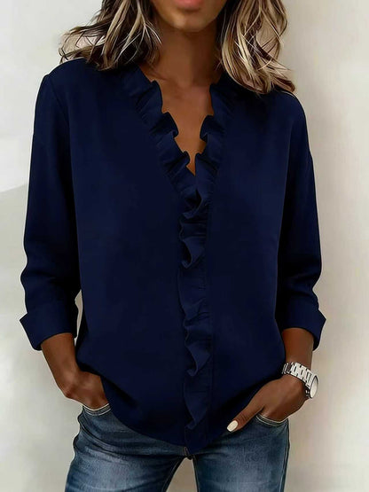 Womens Ruffled Collar Long Sleeve Blouse