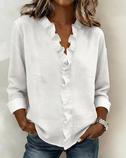 Womens Ruffled Collar Long Sleeve Blouse