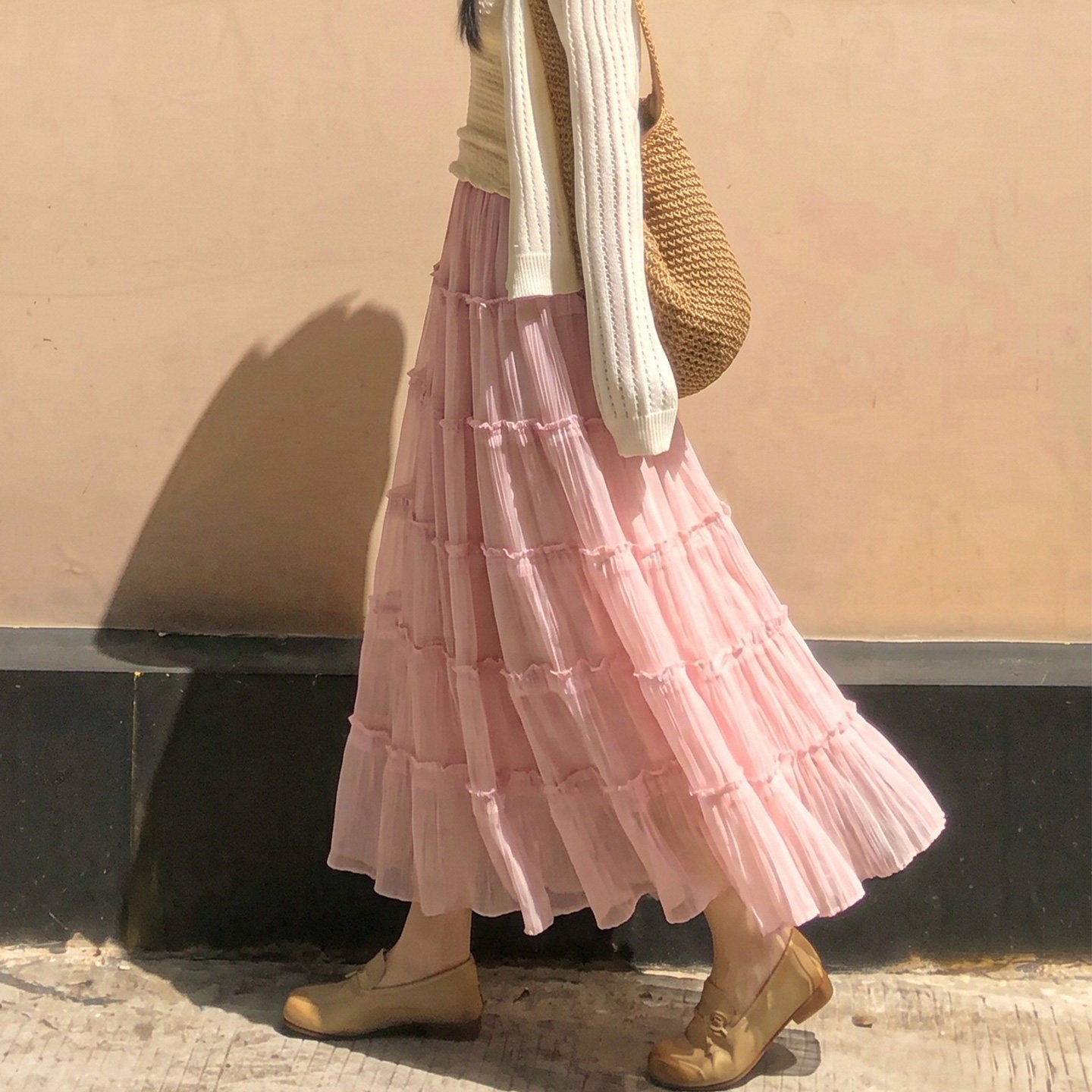 Womens Ruffled Flared Skirt