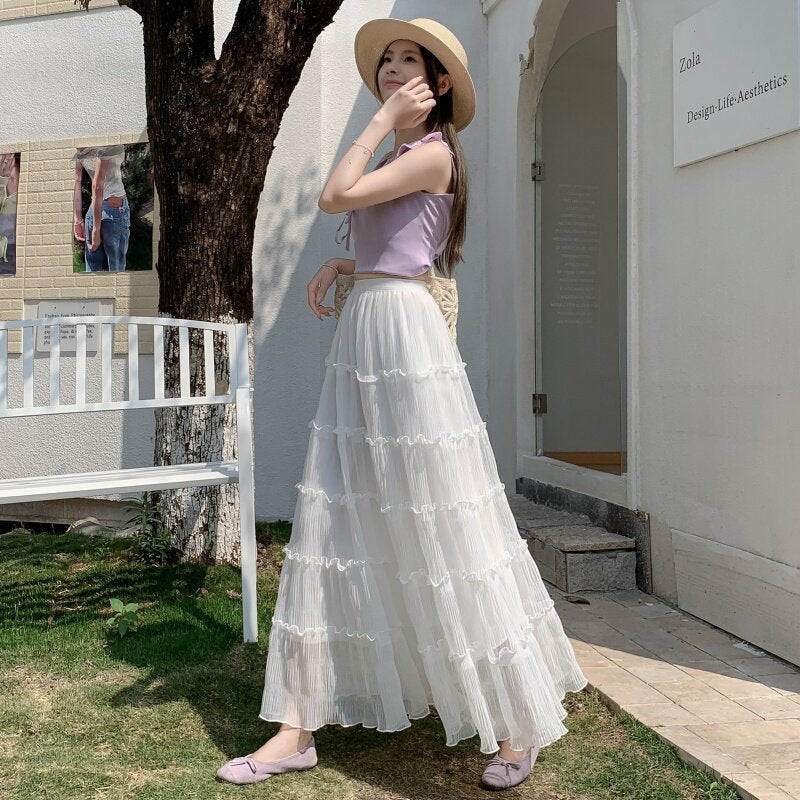 Womens Ruffled Flared Skirt