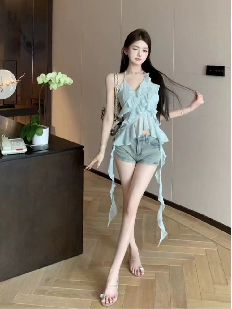 Womens Ruffled Neck Camisole Top