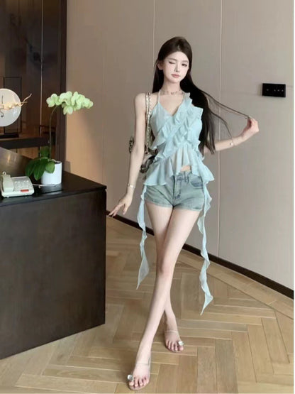 Womens Ruffled Neck Camisole Top