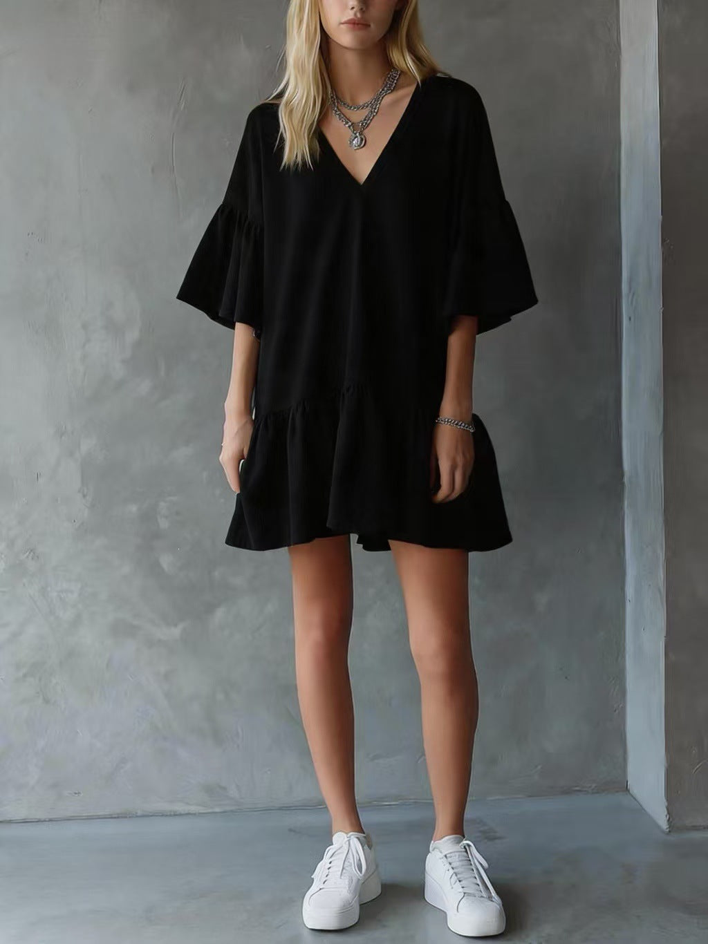 Womens Ruffled V-Neck Summer Dress