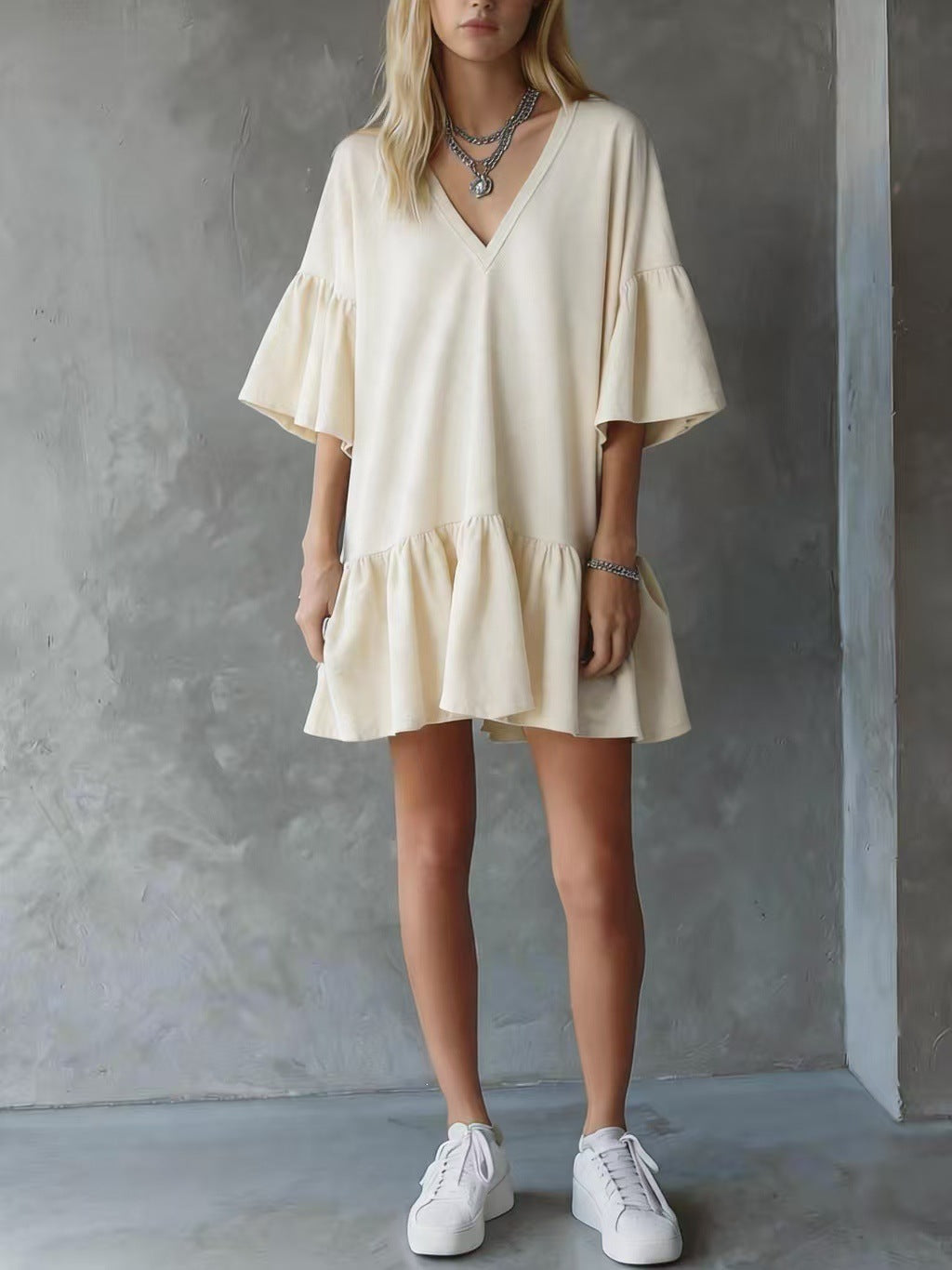 Womens Ruffled V-Neck Summer Dress