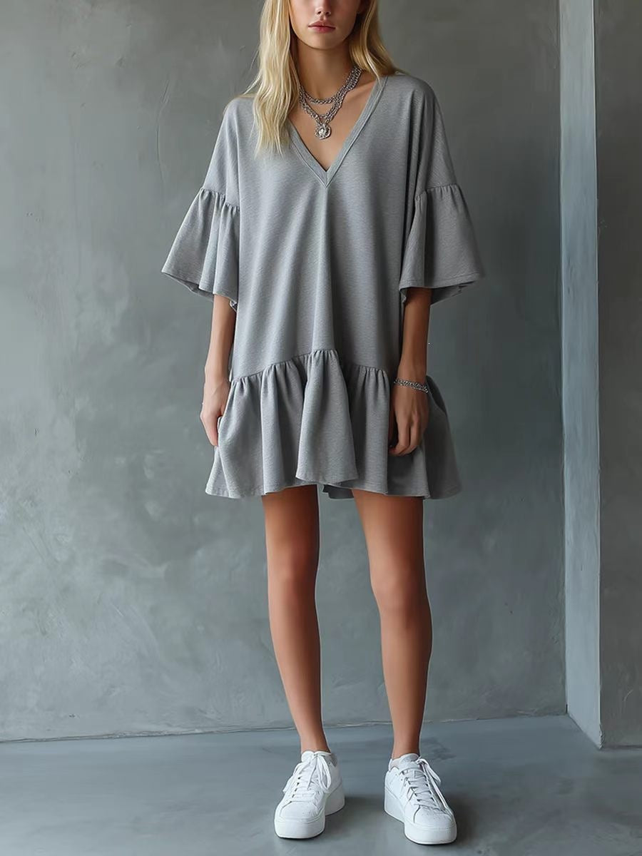 Womens Ruffled V-Neck Summer Dress