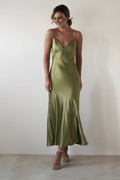 Womens Satin Spaghetti Strap Dress