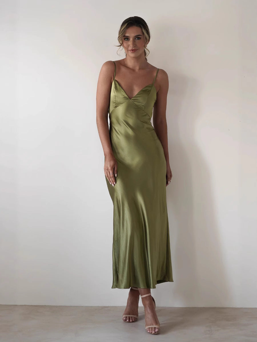 Womens Satin Spaghetti Strap Dress