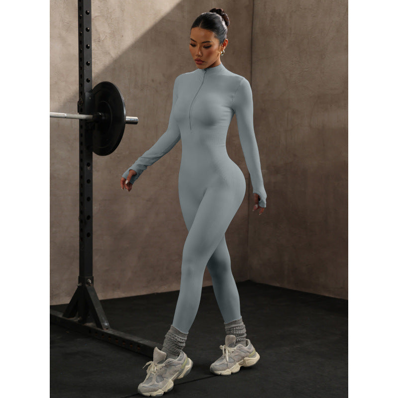 Womens Seamless Yoga Jumpsuit Long Sleeve Fitness Wear