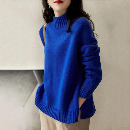 Womens Semi-high Neck Knitted Sweater